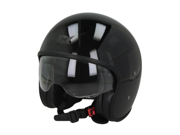 Casque jet Axxis Hornet Fiber SV, couleur unie, noir brillant, fibre de verre, ECE 22.06