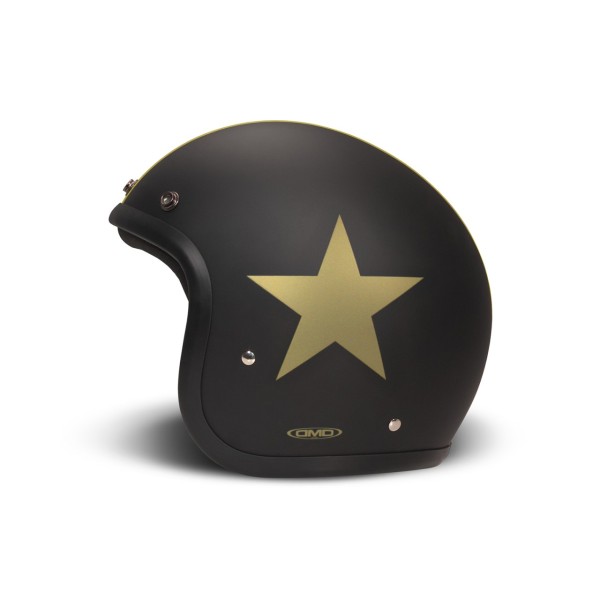 DMD casque jet rétro, noir, mat, Star Gold, fibre de verre, ECE 22.06