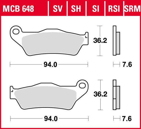 Jeu de plaquettes de frein TRW MCB648SH, métal fritté, homologué ECE R90