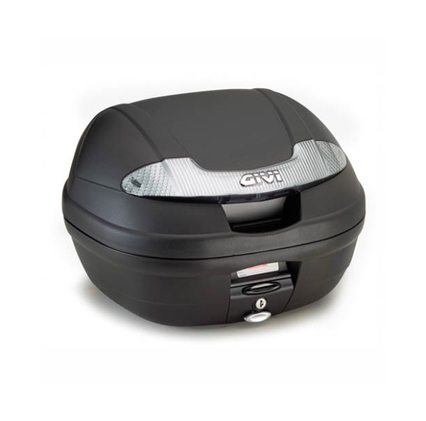 E340 Vision Tech Topcase MONOLOCK noir avec réflecteurs transparents et plaque d'origine Givi