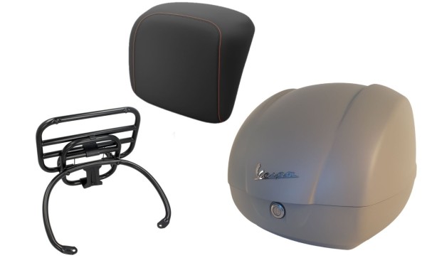 Kit top case 36L beige mat (Q03), porte-bagages noir pour Vespa GTS 125/300/310