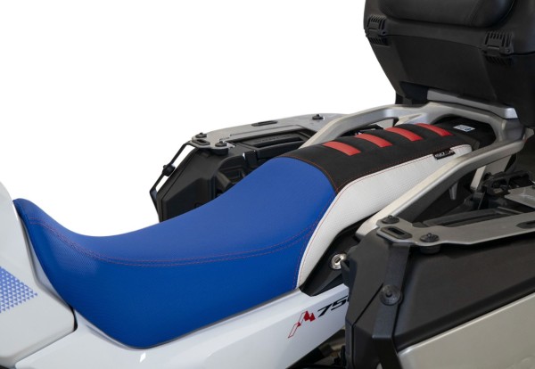 Housse de siège pour Honda XL 750 Transalp, bleu / blanc / noir avec inserts rouges