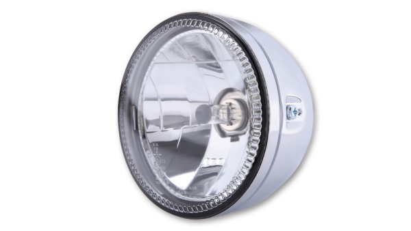 HIGHSIDER pro 5 3/4 pouces Phare principal Skyline H4 Chrome Avec anneau de feu de position LED, E-approuvé (1pc)