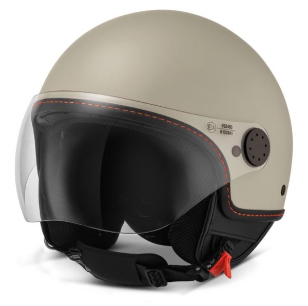 Casque jet Vespa, visière longue Vespa, beige mat / orange
