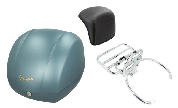 Kit top case 36L Blue Officina 8 (D31), porte-bagages chrome pour Vespa GTS 125/300/310