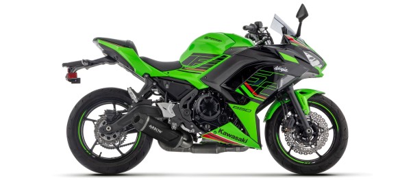 Système d'échappement ARROW INDY RACE EVO en aluminium noir avec embout en carbone pour Kawasaki Ninja 650 / Z 650