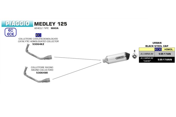 ARROW Krümmer für Piaggio Medley125 2016- / Medley150 2016- , mit Katalysator