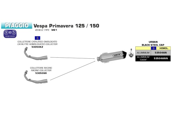 ARROW Racing-Krümmer für Piaggio Vespa Primavera125 2014-16, ohne Katalysator