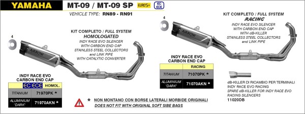 ARROW Auspuff INDY RACE EVO Titanhülle für Yamaha MT09 / SP Modelljahr 2024-