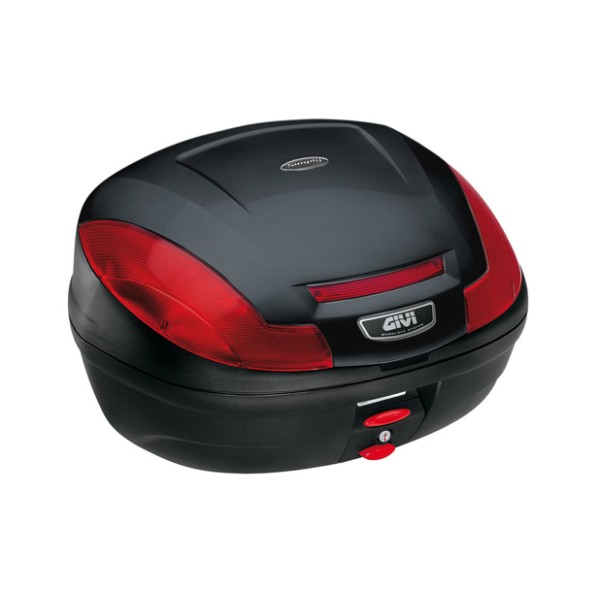 E470 Simply III Topcase MONOLOCK noir avec réflecteurs rouges et plaque d'origine Givi