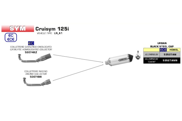 ARROW Krümmer für SYM Cruisym125 2018- , mit Katalysator