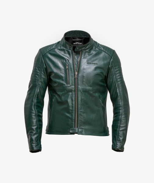 Veste en cuir Moto Guzzi vert avec protections incluses