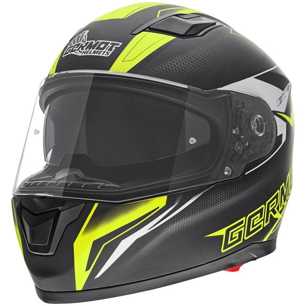 Germot casque intégral GM 330, noir mat/jaune fluo